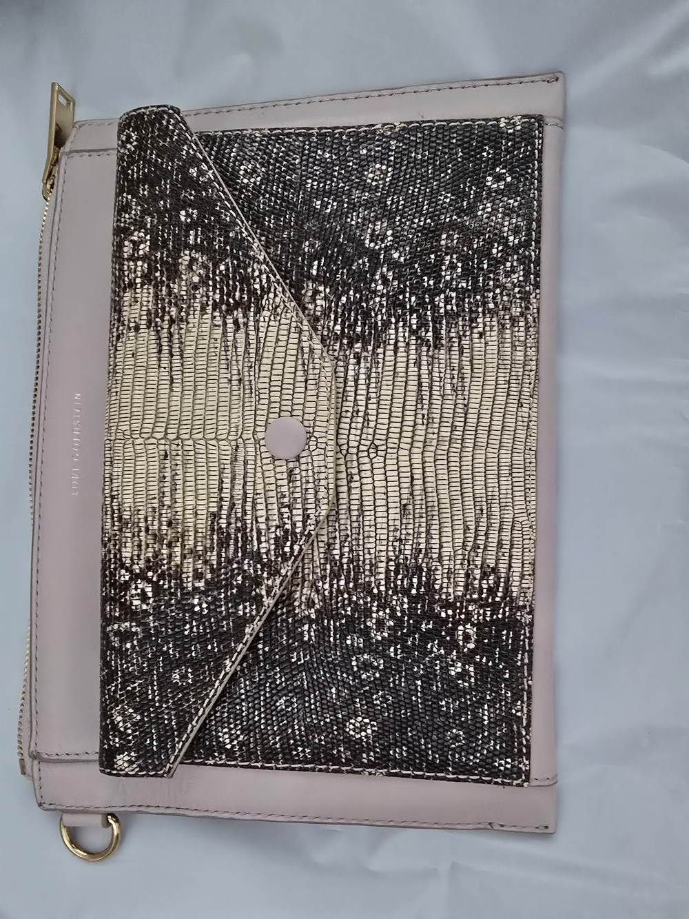 LOGO by Lori Goldstein Pink and Gold Sequin Envelope Wristlet